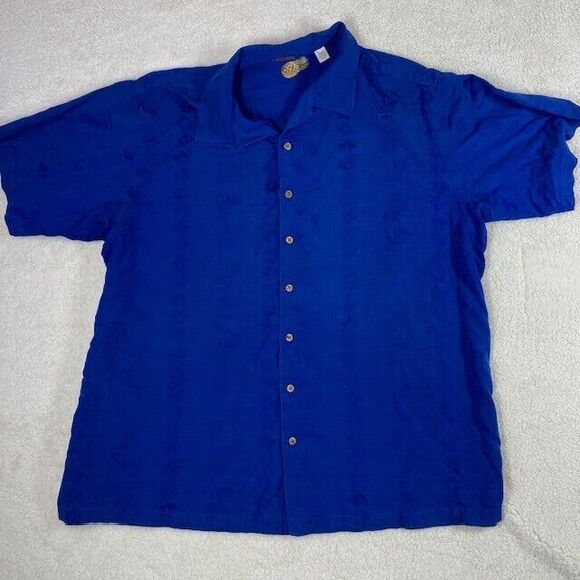 Caribbean Pineapple Silk Shirt Mens Sz 3XT  Blue Hawaiian Camp Button Up Beach - Picture 1 of 11